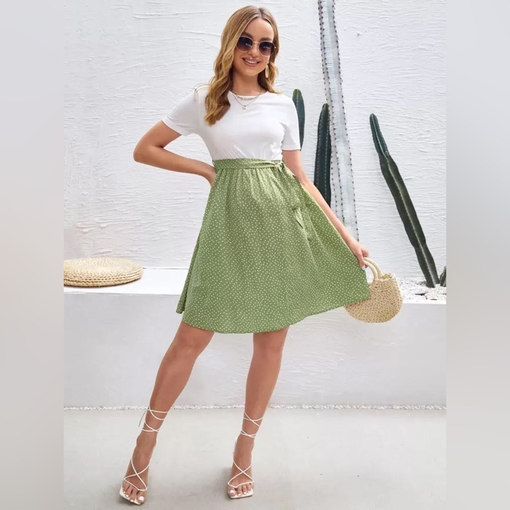 Women's Maternity Belted Dress Round Neck Short Sleeve High Waist A Line Dress